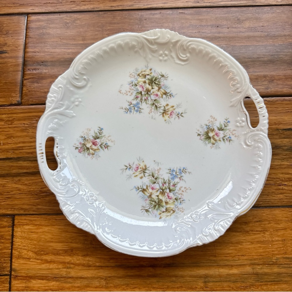 Jean Pouyat JPL Limoges France 10” Handled Platter - Floral Pattern